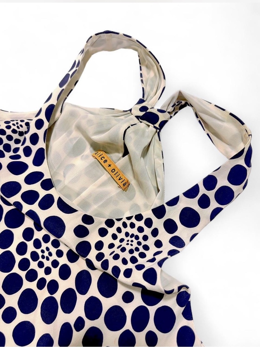 Alice + Olivia Navy Polka Dot Knot-Handle Tote